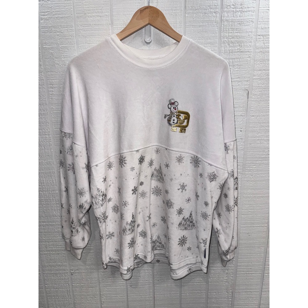 Disney Spirit Jersey Women White Snowman Castle Metallic Gold Silver XL